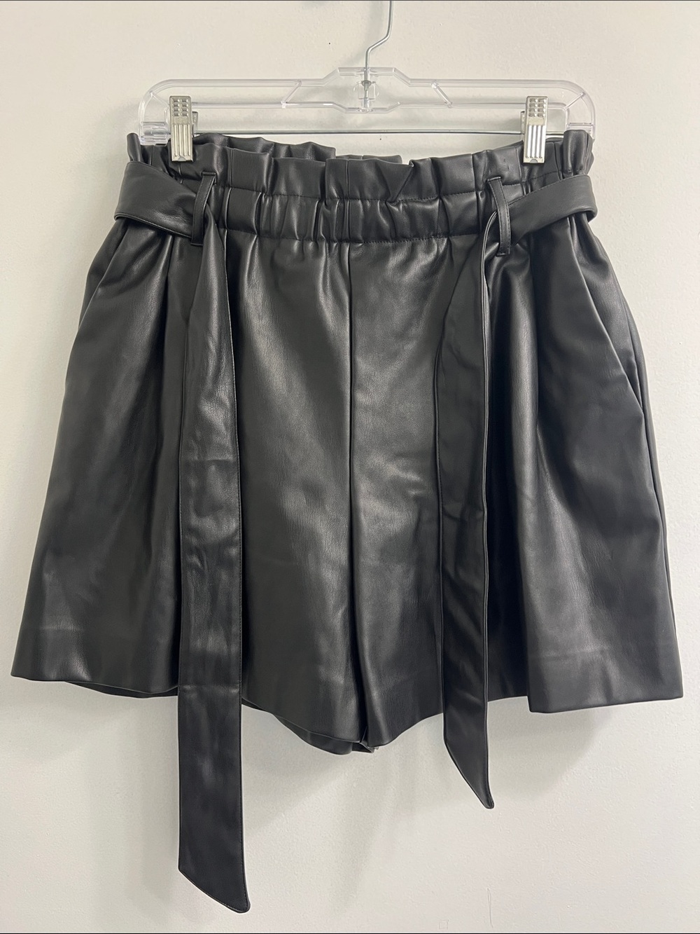 Zara Black Faux Leather Paperbag Waist Shorts